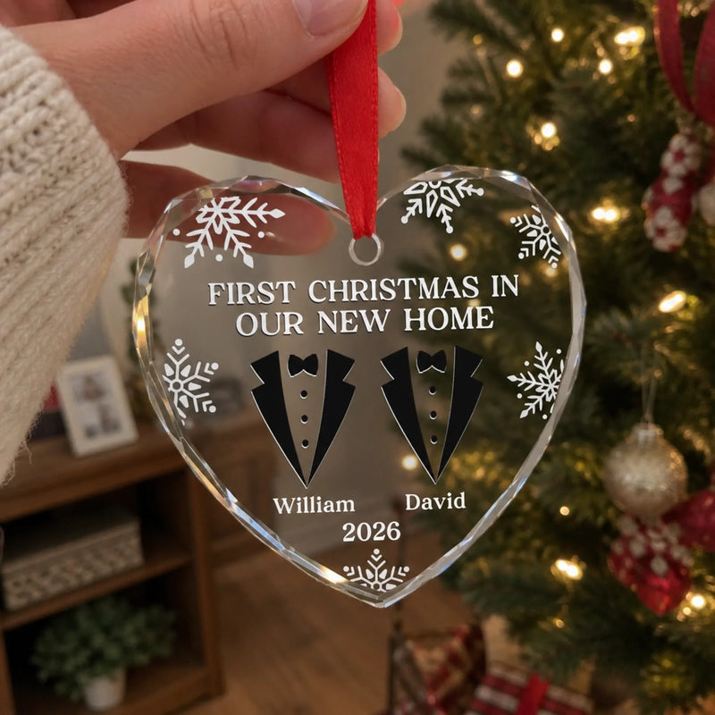 Personalized Heart Glass Ornament – Christmas, Anniversary Gift For Couple – Our First Christmas As Mr & Mrs