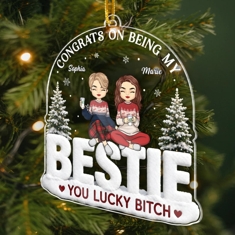 Personalized Acrylic Ornament – Christmas Gift For Sister, Bestie, Best Friend – You Hit The Bestie Jackpot