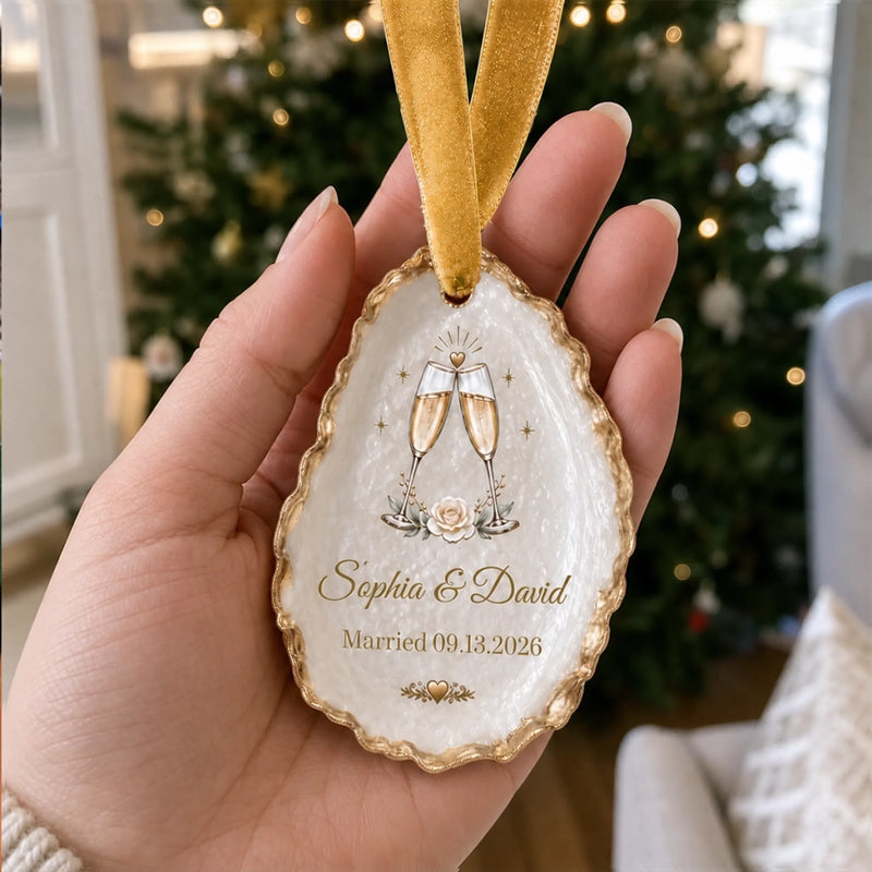 Personalized Oyster-Shaped Ornament – Christmas, Anniversary Gift For Couple – Sweetest Christmas With You