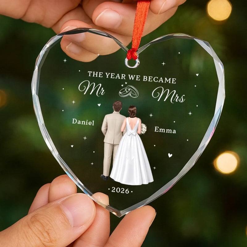 Personalized Glass Ornament – Christmas, Anniversary Gift For Couple, Newlyweds – Officially Mr & Mrs