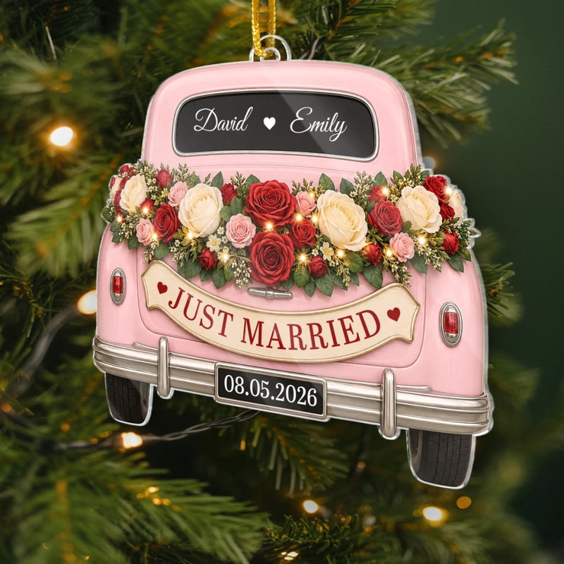Personalized Acrylic Ornament – Christmas, Wedding Gift For Couple, Newlyweds – Our Forever Begins