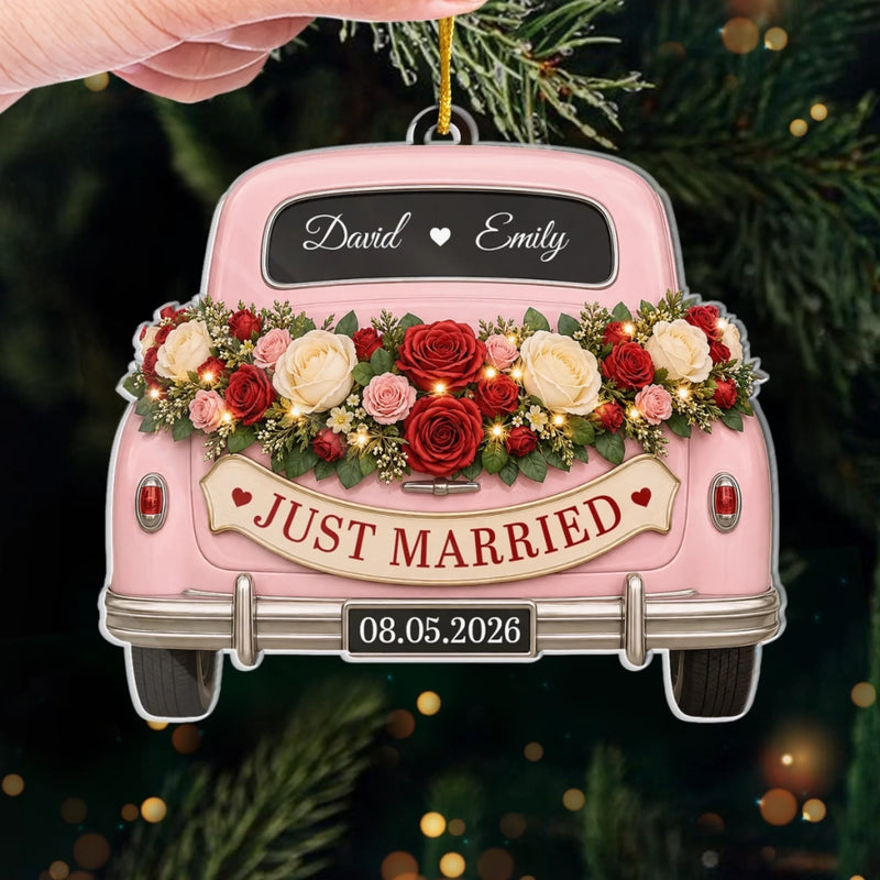 Personalized Acrylic Ornament – Christmas, Wedding Gift For Couple, Newlyweds – Our Forever Begins