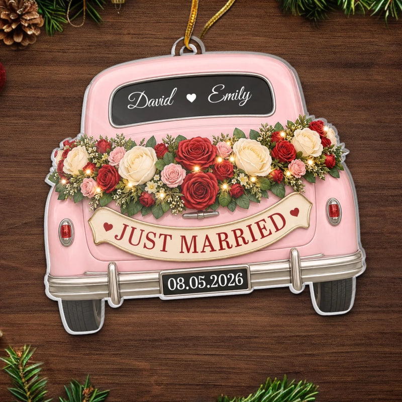 Personalized Acrylic Ornament – Christmas, Wedding Gift For Couple, Newlyweds – Our Forever Begins
