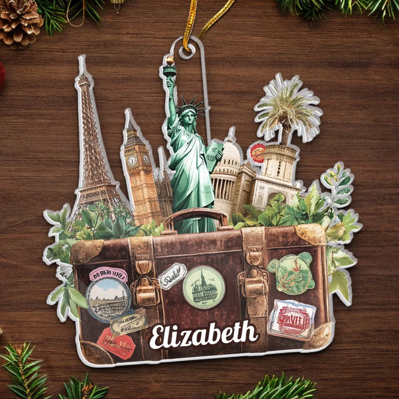 Personalized Acrylic Ornament - Christmas Gift For Travel Lovers - The World Is Your Playground