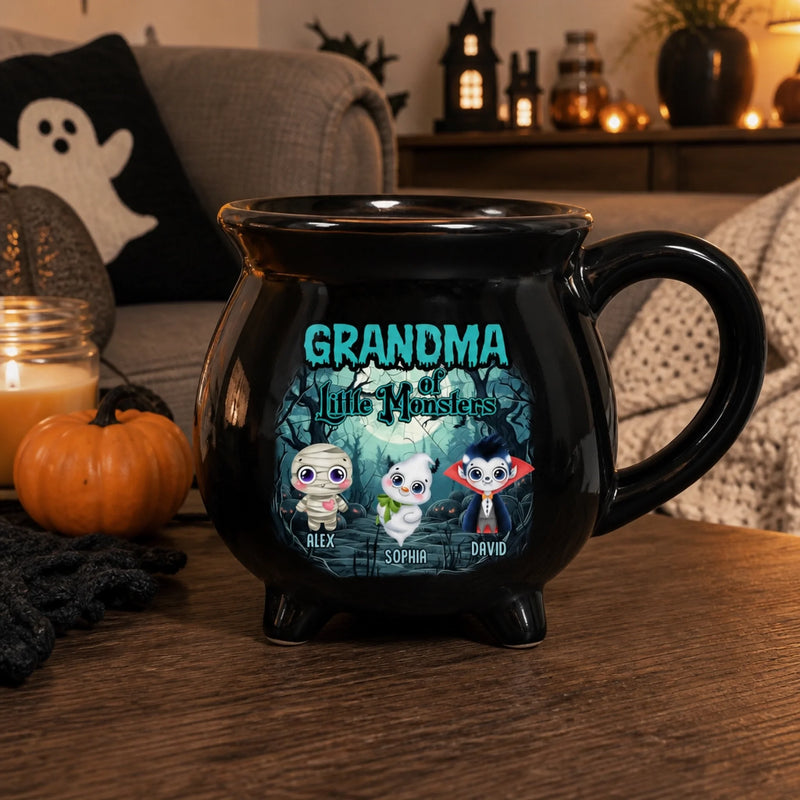 Personalized Cauldron Coffee Mug – Halloween Gift For Grandma, Mom – Grandma Of Little Monsters
