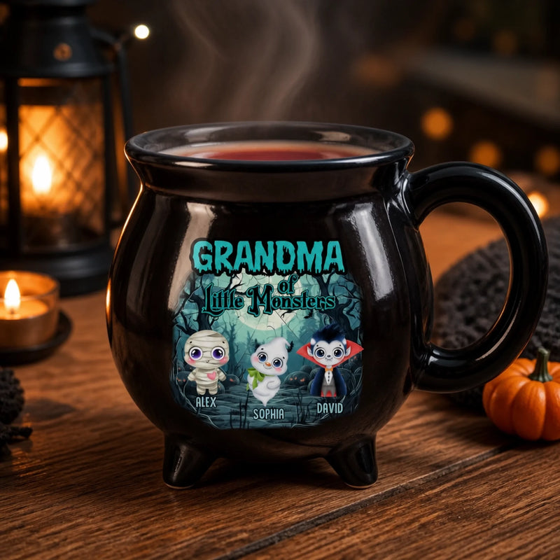 Personalized Cauldron Coffee Mug – Halloween Gift For Grandma, Mom – Grandma Of Little Monsters