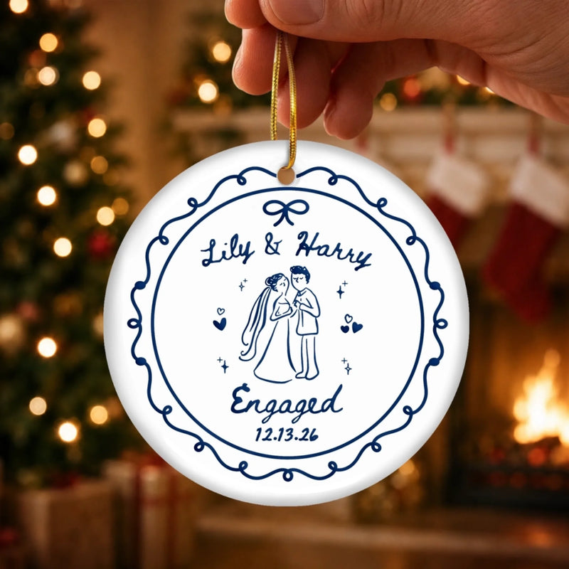 Personalized Ceramic Ornament – Christmas, Wedding Gift For Couple, Newlyweds – Happily Ever After
