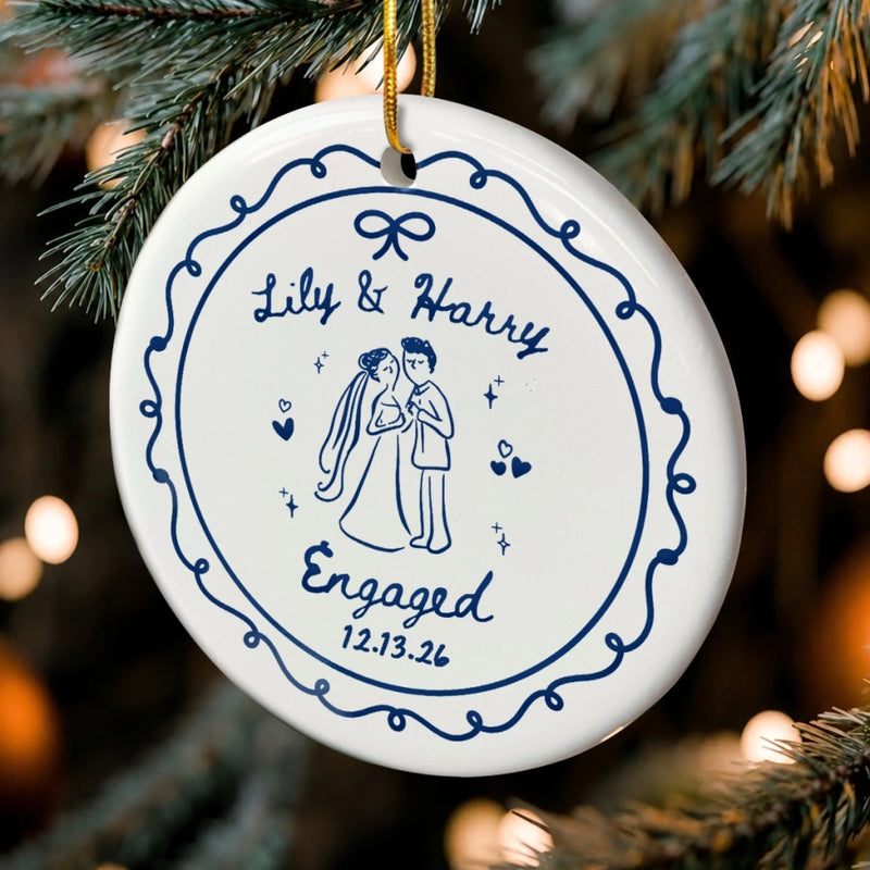 Personalized Ceramic Ornament – Christmas, Wedding Gift For Couple, Newlyweds – Happily Ever After