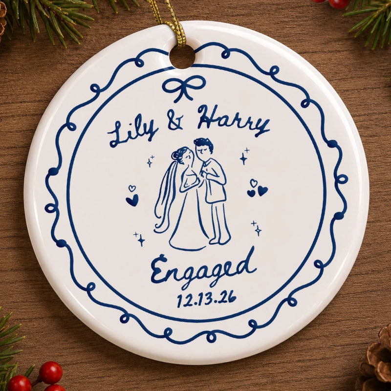 Personalized Ceramic Ornament – Christmas, Wedding Gift For Couple, Newlyweds – Happily Ever After