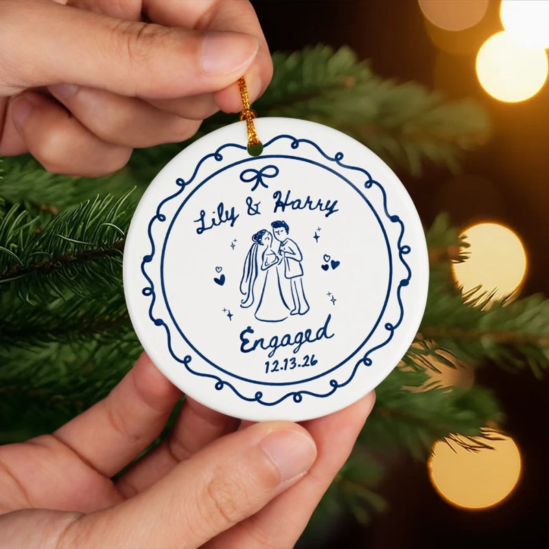 Personalized Ceramic Ornament – Christmas, Wedding Gift For Couple, Newlyweds – Happily Ever After