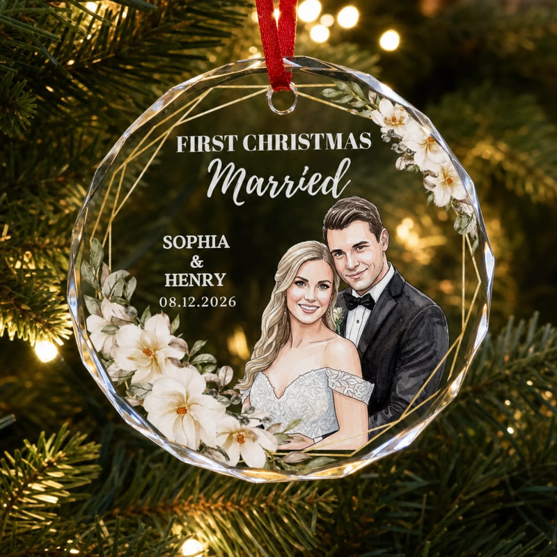Personalized Photo Glass Ornament – Christmas, Anniversary Gift For Couple – First Christmas Together