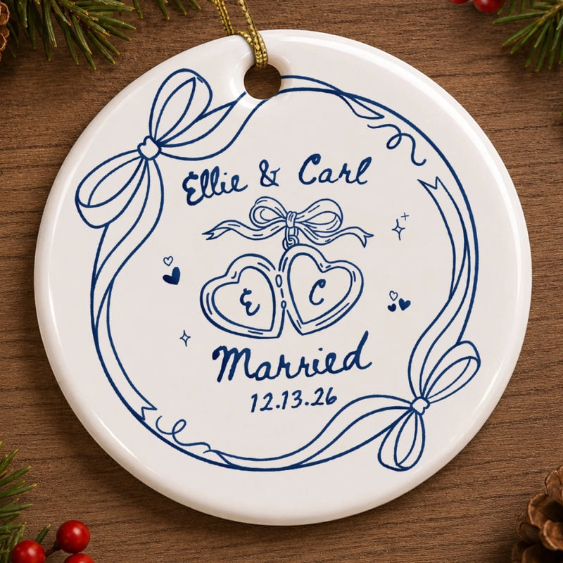 Personalized Ceramic Ornament – Christmas, Wedding Gift For Couple, Newlyweds – Our Love Story