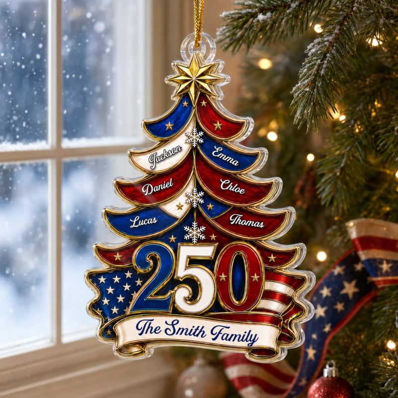 Personalized Acrylic Ornament – America 250th Anniversary, Christmas Gift For Family – Home, Family, And Freedom