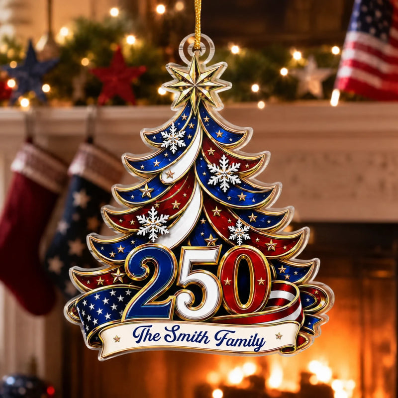 Personalized Acrylic Ornament – America 250th Anniversary Christmas Gift For Family – Love Keeps Us United