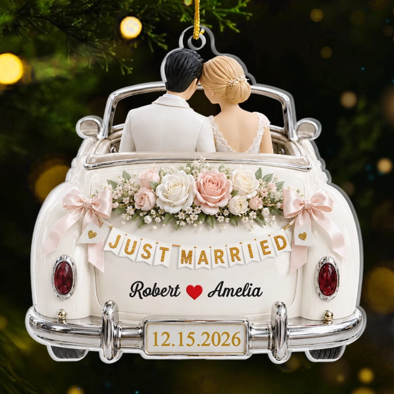 Personalized Acrylic Ornament – Christmas, Wedding Gift For Couple, Newlyweds – Our Forever Starts Here
