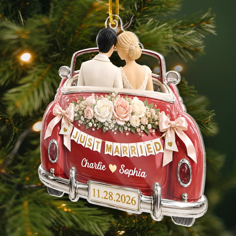 Personalized Acrylic Ornament – Christmas, Wedding Gift For Couple, Newlyweds – Our Forever Starts Here