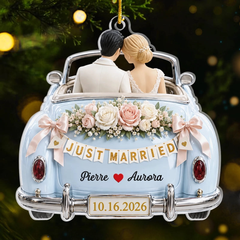 Personalized Acrylic Ornament – Christmas, Wedding Gift For Couple, Newlyweds – Our Forever Starts Here