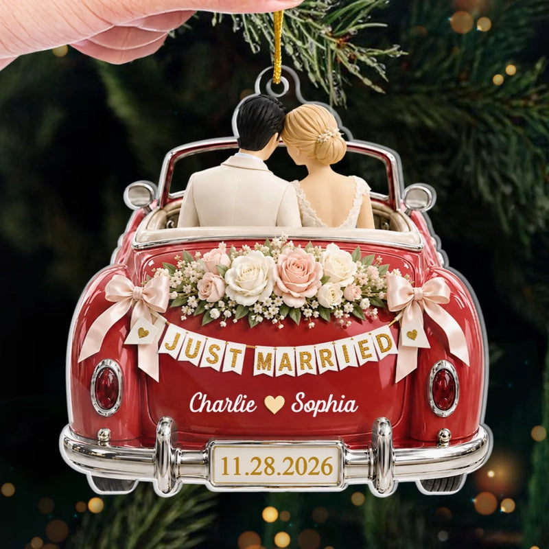 Personalized Acrylic Ornament – Christmas, Wedding Gift For Couple, Newlyweds – Our Forever Starts Here