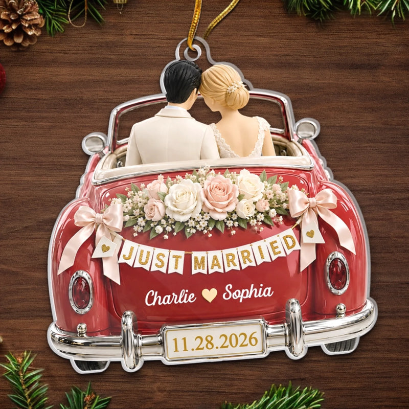 Personalized Acrylic Ornament – Christmas, Wedding Gift For Couple, Newlyweds – Our Forever Starts Here