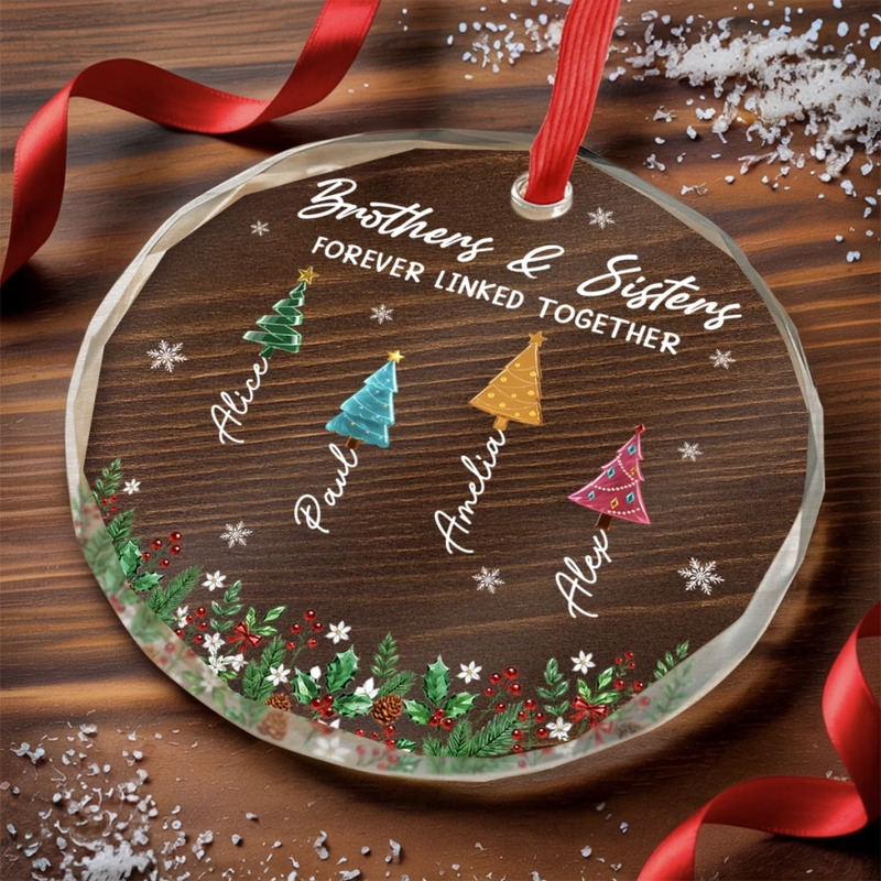 Personalized Glass Ornament - Christmas Gift For Sister, Brother, Sibling - Holiday Hearts Unite