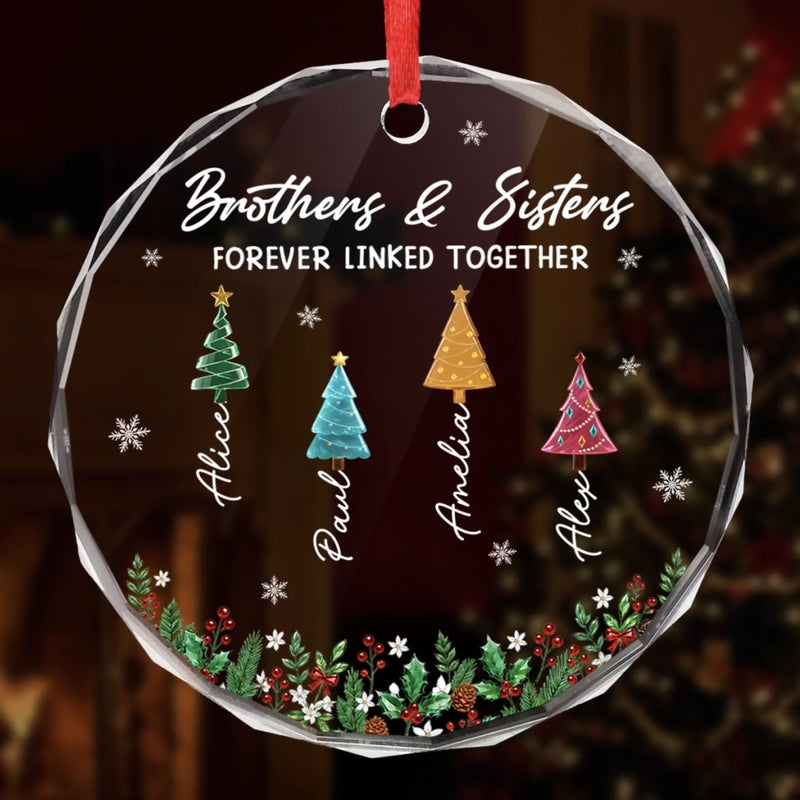 Personalized Glass Ornament - Christmas Gift For Sister, Brother, Sibling - Holiday Hearts Unite