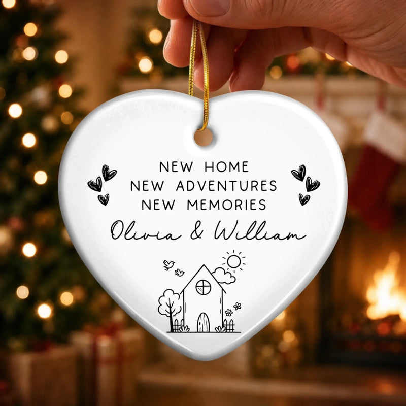 Personalized Ceramic Ornament – Christmas, Housewarming Gift For New Homeowners, Couple, Newlyweds – New Home, New Adventures