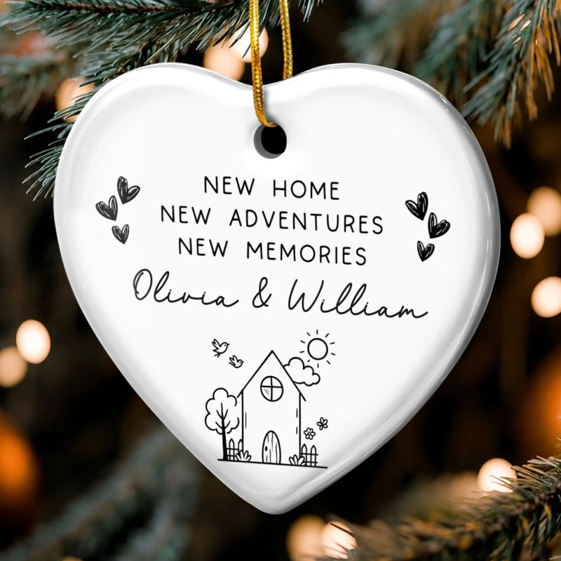 Personalized Ceramic Ornament – Christmas, Housewarming Gift For New Homeowners, Couple, Newlyweds – New Home, New Adventures