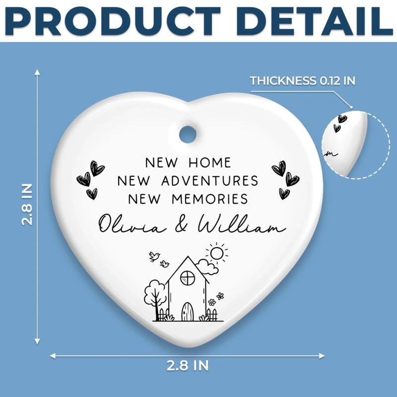 Personalized Ceramic Ornament – Christmas, Housewarming Gift For New Homeowners, Couple, Newlyweds – New Home, New Adventures
