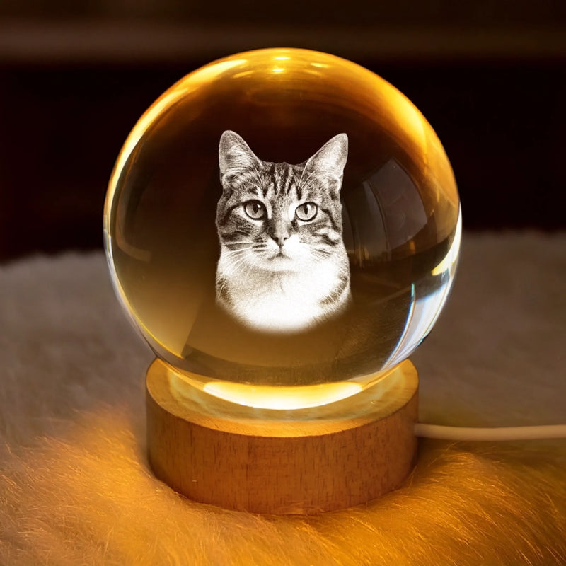 Personalized Photo Crystal Globe Lamp - Sympathy Gift For Pet Lovers - Memories Glow Eternal