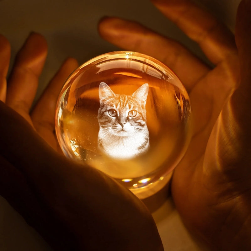 Personalized Photo Crystal Globe Lamp - Sympathy Gift For Pet Lovers - Memories Glow Eternal
