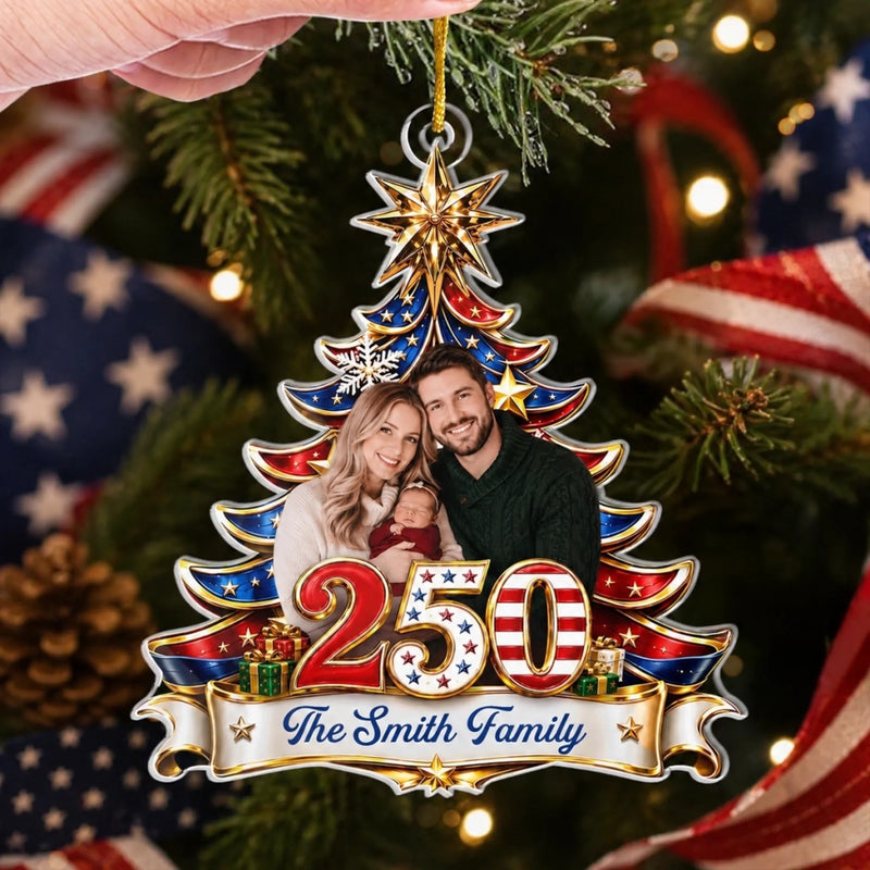Personalized Photo Acrylic Ornament – America 250th Anniversary Christmas Gift For Family – Together For The Holidays