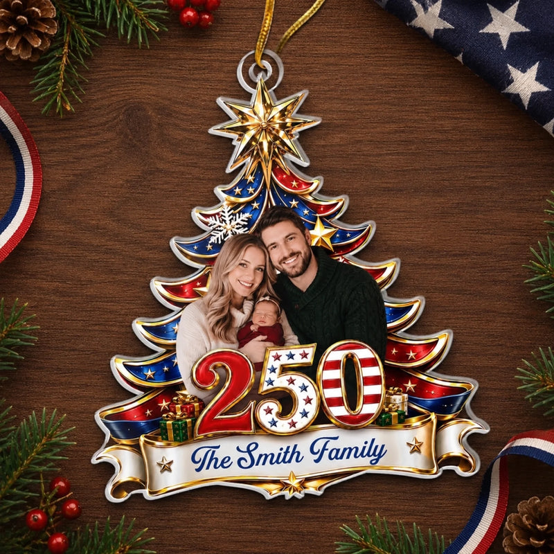 Personalized Photo Acrylic Ornament – America 250th Anniversary Christmas Gift For Family – Together For The Holidays