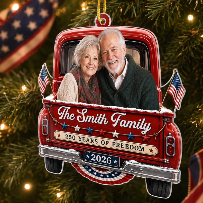 Personalized Photo Acrylic Ornament – America 250th Anniversary Christmas Gift For Family – Stars Stripes And Christmas