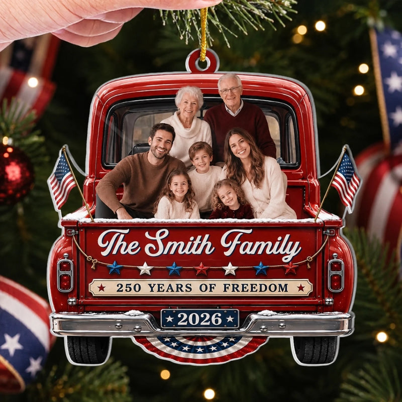 Personalized Photo Acrylic Ornament – America 250th Anniversary Christmas Gift For Family – Stars Stripes And Christmas