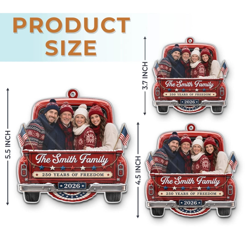 Personalized Photo Acrylic Ornament – America 250th Anniversary Christmas Gift For Family – Stars Stripes And Christmas