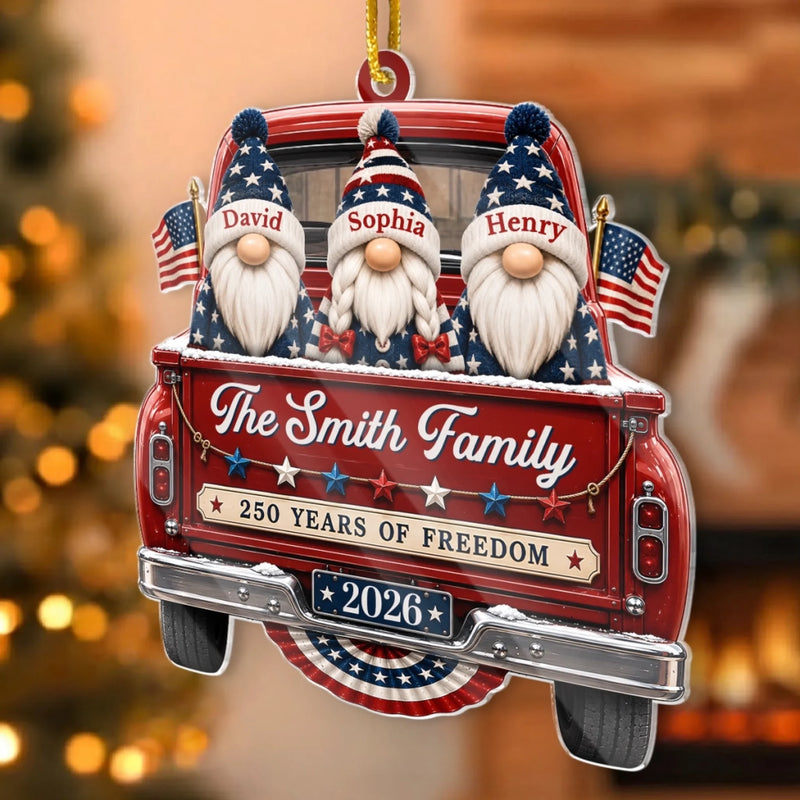 Personalized Acrylic Ornament – America 250th Anniversary Christmas Gift For Family – Driving Home Freedom And Family Love
