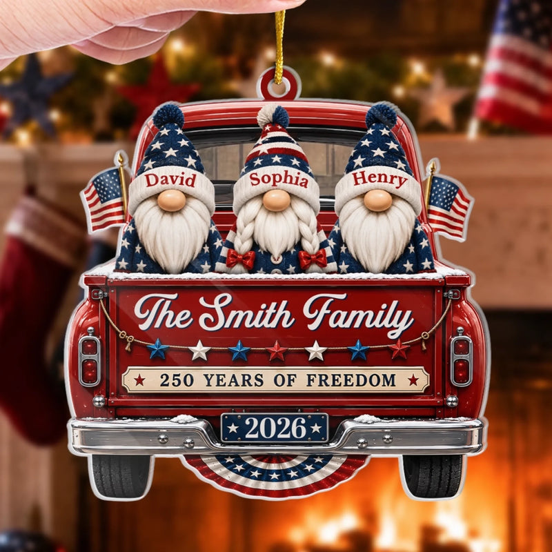 Personalized Acrylic Ornament – America 250th Anniversary Christmas Gift For Family – Driving Home Freedom And Family Love