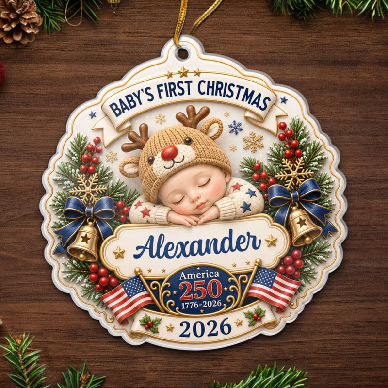 Personalized Acrylic Ornament – Christmas, Baby Shower Gift For New Parents, Baby – Our Newest Little Patriot