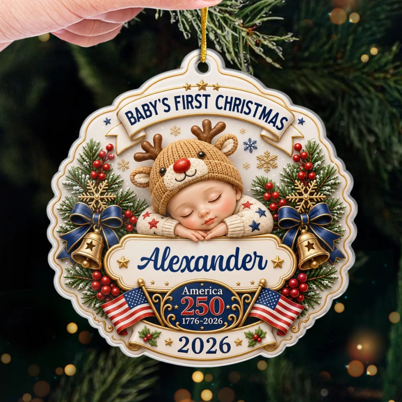 Personalized Acrylic Ornament – Christmas, Baby Shower Gift For New Parents, Baby – Our Newest Little Patriot