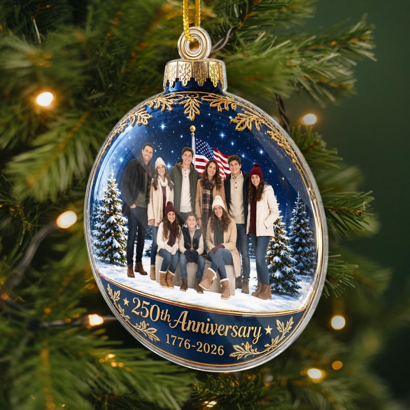 Personalized Photo Acrylic Ornament – America 250th Anniversary Christmas Gift For Family – Bright Moments Together Always