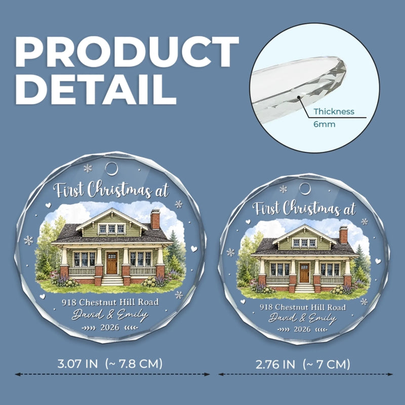 Personalized Photo Circle Glass Ornament – Christmas, Housewarming Gift For New Homeowners, Couple – New Keys New Memories