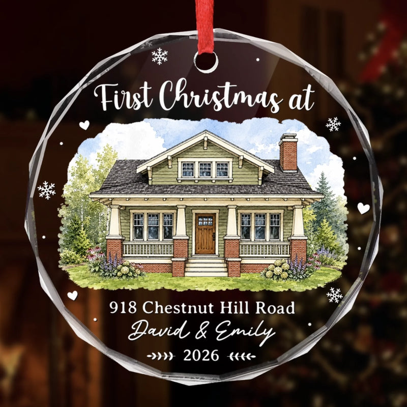 Personalized Photo Circle Glass Ornament – Christmas, Housewarming Gift For New Homeowners, Couple – New Keys New Memories