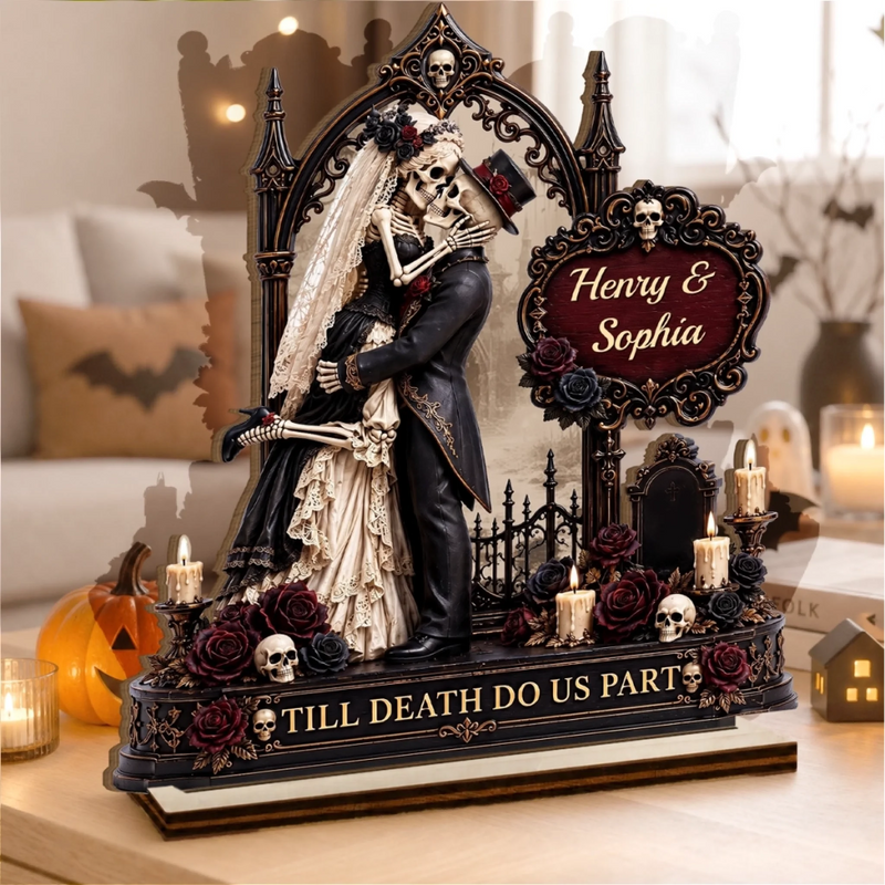 Personalized 2-Layered Wooden Plaque – Halloween, Anniversary Gift For Couple – Our Forever Gothic Love