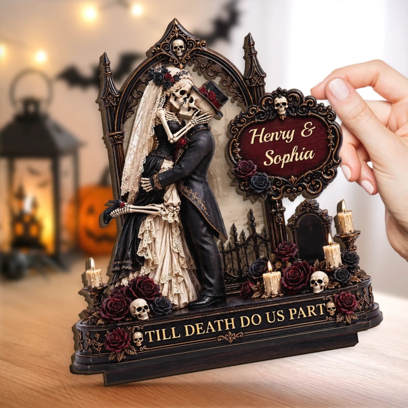 Personalized 2-Layered Wooden Plaque – Halloween, Anniversary Gift For Couple – Our Forever Gothic Love