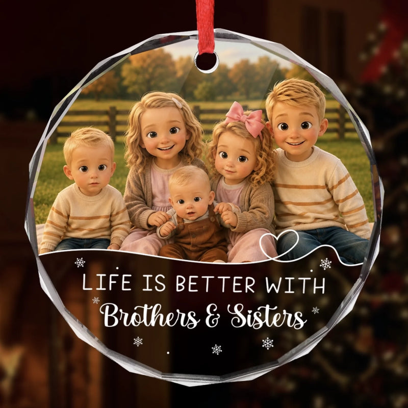 Personalized Photo Glass Ornament - Christmas Gift For Sister, Brother, Sibling - Holiday Home Crew