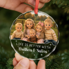 Personalized Photo Glass Ornament - Christmas Gift For Sister, Brother, Sibling - Holiday Home Crew