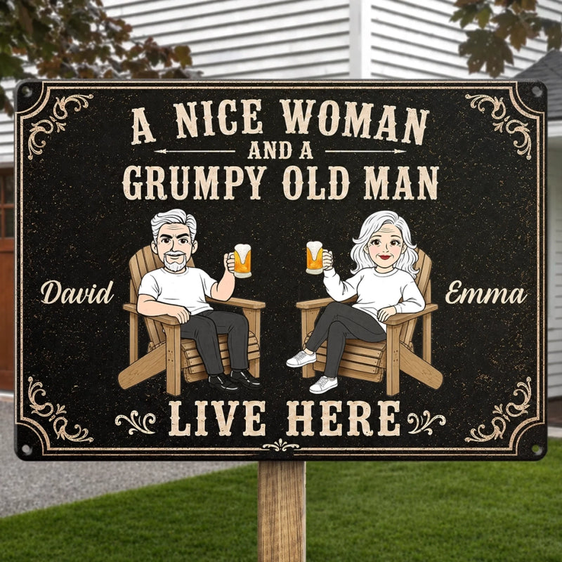 Personalized Home Decor Metal Sign - Anniversary Gift For Couple - Sweet Love, Grumpy Man