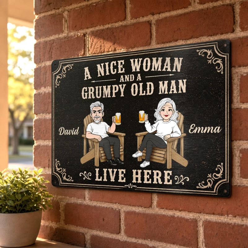 Personalized Home Decor Metal Sign - Anniversary Gift For Couple - Sweet Love, Grumpy Man