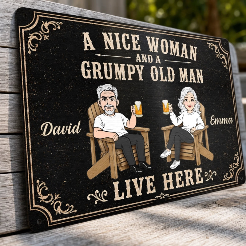 Personalized Home Decor Metal Sign - Anniversary Gift For Couple - Sweet Love, Grumpy Man