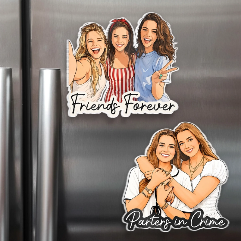 Personalized Photo Acrylic Fridge Magnet - Gift For Sister, Bestie, Best Friend - Partners In Crime